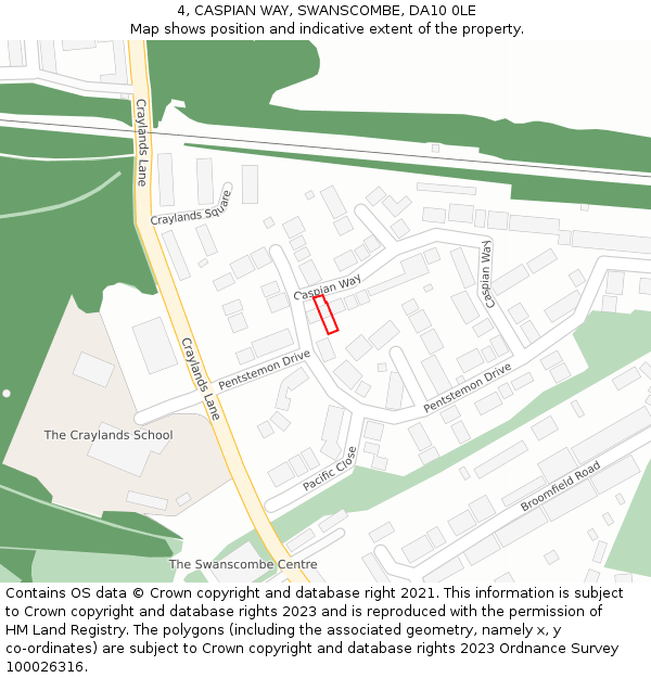 4, CASPIAN WAY, SWANSCOMBE, DA10 0LE: Location map and indicative extent of plot