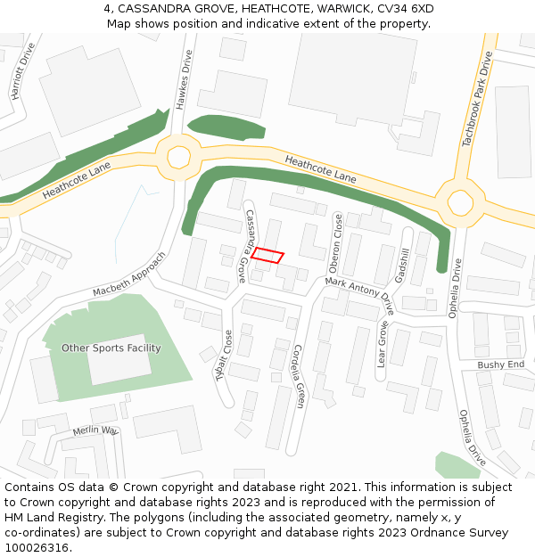 4, CASSANDRA GROVE, HEATHCOTE, WARWICK, CV34 6XD: Location map and indicative extent of plot