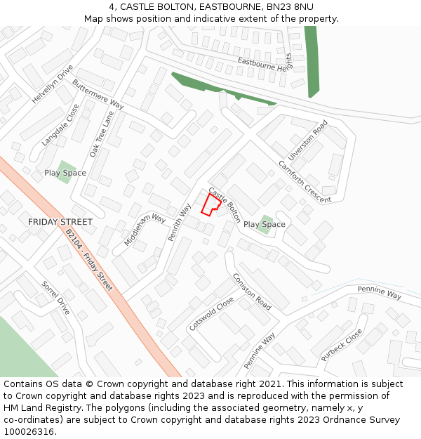 4, CASTLE BOLTON, EASTBOURNE, BN23 8NU: Location map and indicative extent of plot