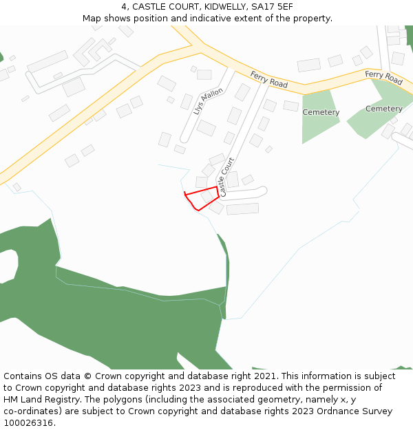 4, CASTLE COURT, KIDWELLY, SA17 5EF: Location map and indicative extent of plot