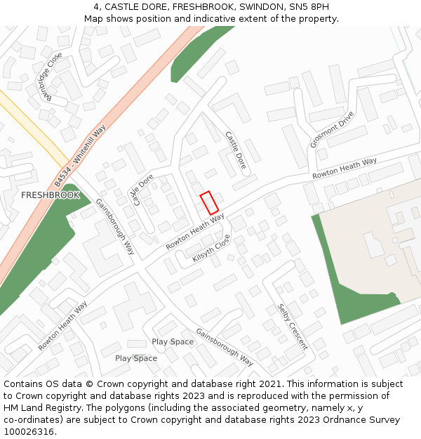 4, CASTLE DORE, FRESHBROOK, SWINDON, SN5 8PH: Location map and indicative extent of plot