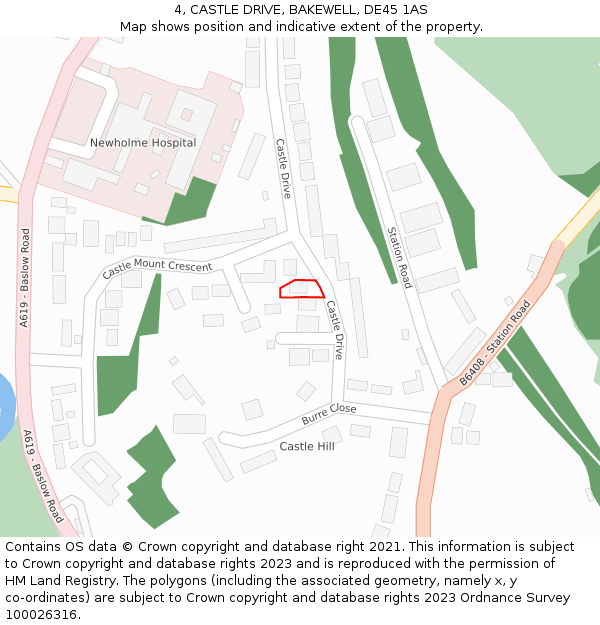 4, CASTLE DRIVE, BAKEWELL, DE45 1AS: Location map and indicative extent of plot