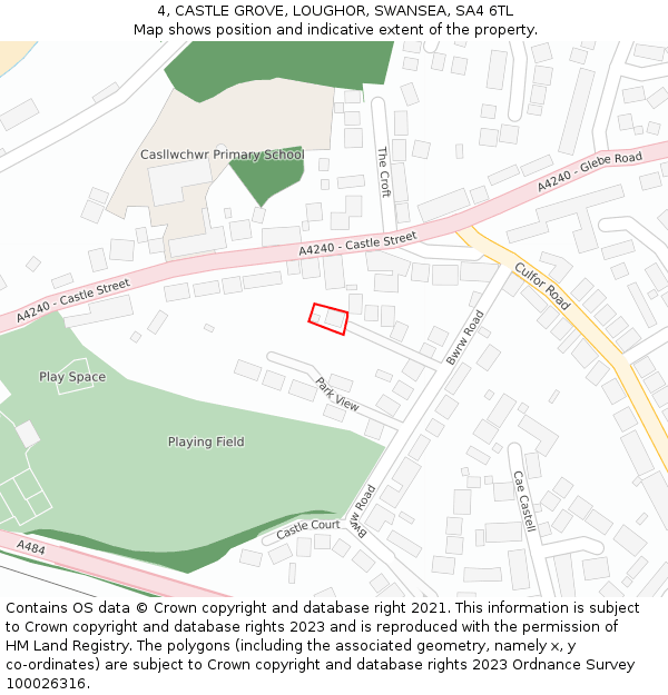 4, CASTLE GROVE, LOUGHOR, SWANSEA, SA4 6TL: Location map and indicative extent of plot