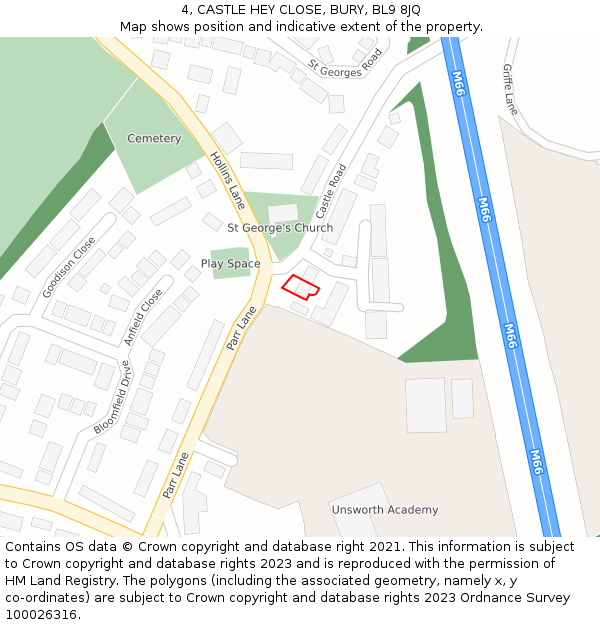 4, CASTLE HEY CLOSE, BURY, BL9 8JQ: Location map and indicative extent of plot