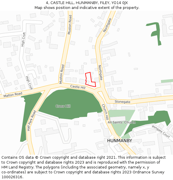 4, CASTLE HILL, HUNMANBY, FILEY, YO14 0JX: Location map and indicative extent of plot