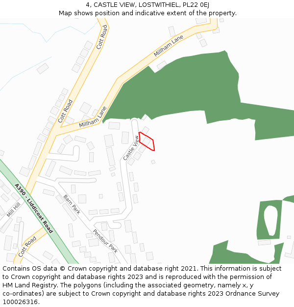 4, CASTLE VIEW, LOSTWITHIEL, PL22 0EJ: Location map and indicative extent of plot