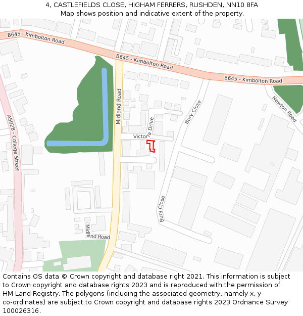 4, CASTLEFIELDS CLOSE, HIGHAM FERRERS, RUSHDEN, NN10 8FA: Location map and indicative extent of plot