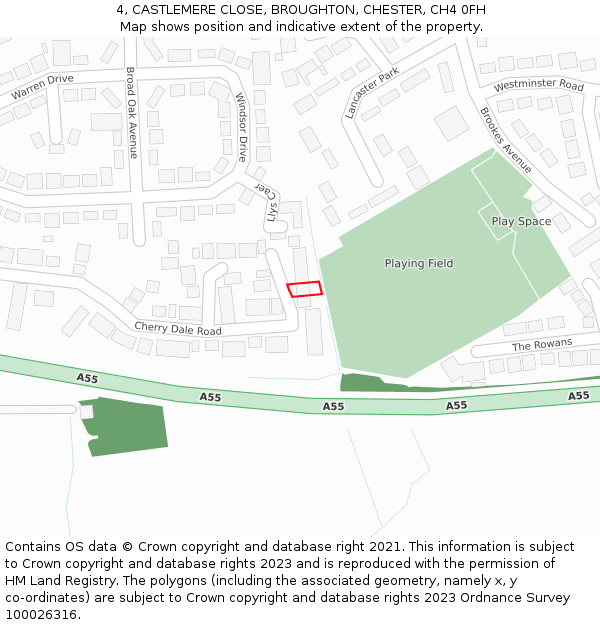 4, CASTLEMERE CLOSE, BROUGHTON, CHESTER, CH4 0FH: Location map and indicative extent of plot