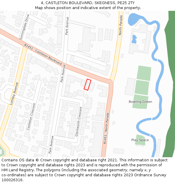 4, CASTLETON BOULEVARD, SKEGNESS, PE25 2TY: Location map and indicative extent of plot