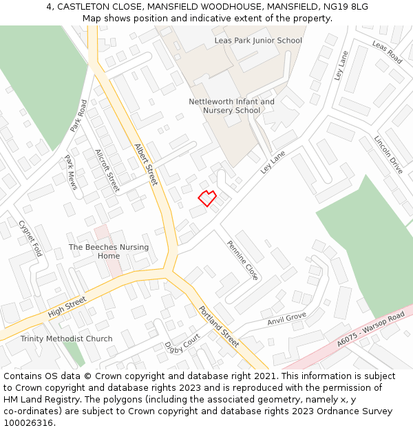 4, CASTLETON CLOSE, MANSFIELD WOODHOUSE, MANSFIELD, NG19 8LG: Location map and indicative extent of plot