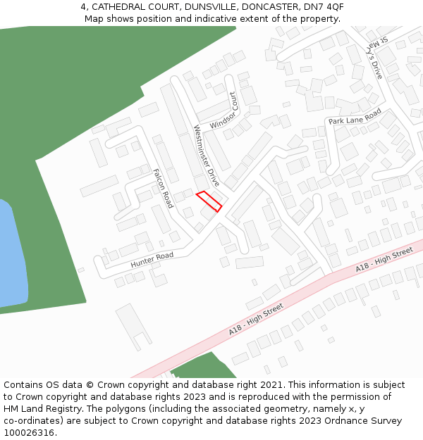 4, CATHEDRAL COURT, DUNSVILLE, DONCASTER, DN7 4QF: Location map and indicative extent of plot