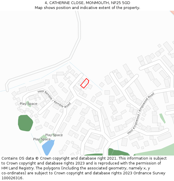 4, CATHERINE CLOSE, MONMOUTH, NP25 5GD: Location map and indicative extent of plot