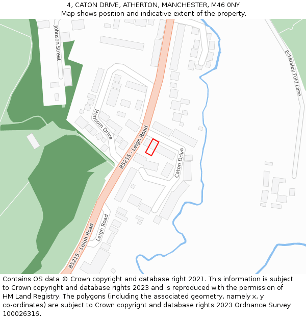 4, CATON DRIVE, ATHERTON, MANCHESTER, M46 0NY: Location map and indicative extent of plot