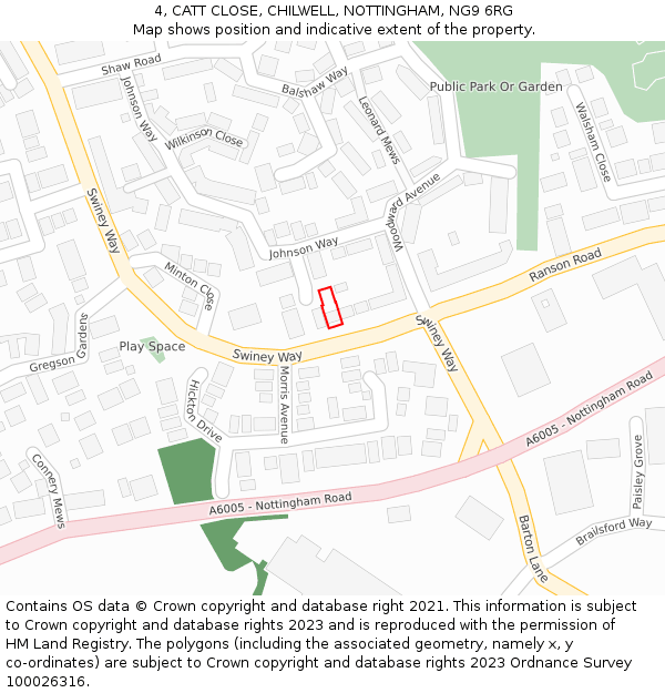 4, CATT CLOSE, CHILWELL, NOTTINGHAM, NG9 6RG: Location map and indicative extent of plot