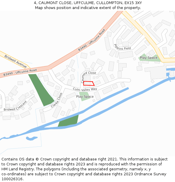 4, CAUMONT CLOSE, UFFCULME, CULLOMPTON, EX15 3XY: Location map and indicative extent of plot