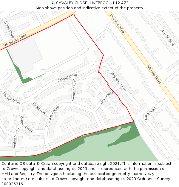 4, CAVALRY CLOSE, LIVERPOOL, L12 4ZF: Location map and indicative extent of plot