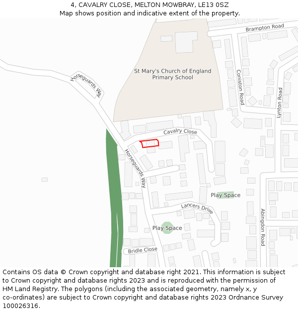 4, CAVALRY CLOSE, MELTON MOWBRAY, LE13 0SZ: Location map and indicative extent of plot