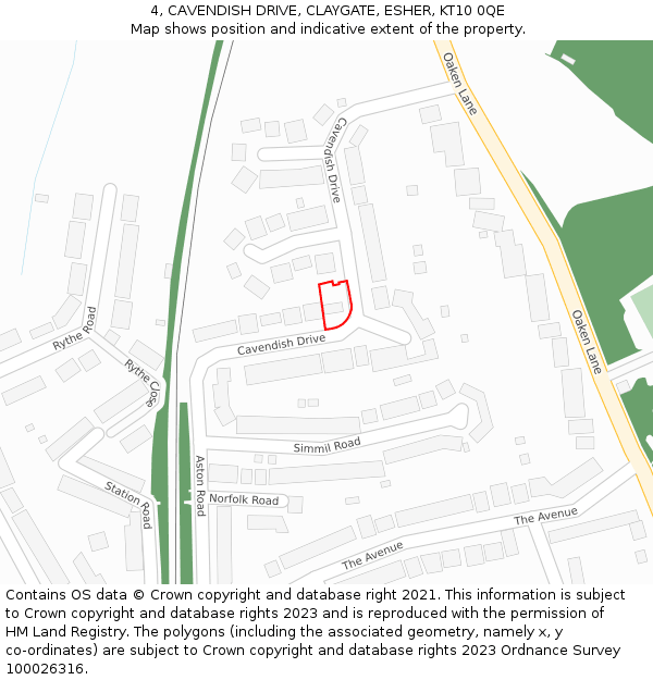 4, CAVENDISH DRIVE, CLAYGATE, ESHER, KT10 0QE: Location map and indicative extent of plot