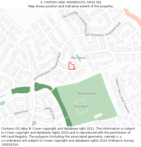 4, CAXTON VIEW, MONMOUTH, NP25 5DJ: Location map and indicative extent of plot