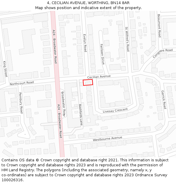 4, CECILIAN AVENUE, WORTHING, BN14 8AR: Location map and indicative extent of plot