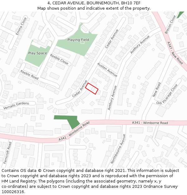 4, CEDAR AVENUE, BOURNEMOUTH, BH10 7EF: Location map and indicative extent of plot