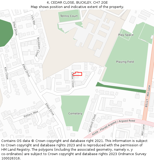 4, CEDAR CLOSE, BUCKLEY, CH7 2GE: Location map and indicative extent of plot