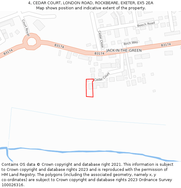 4, CEDAR COURT, LONDON ROAD, ROCKBEARE, EXETER, EX5 2EA: Location map and indicative extent of plot