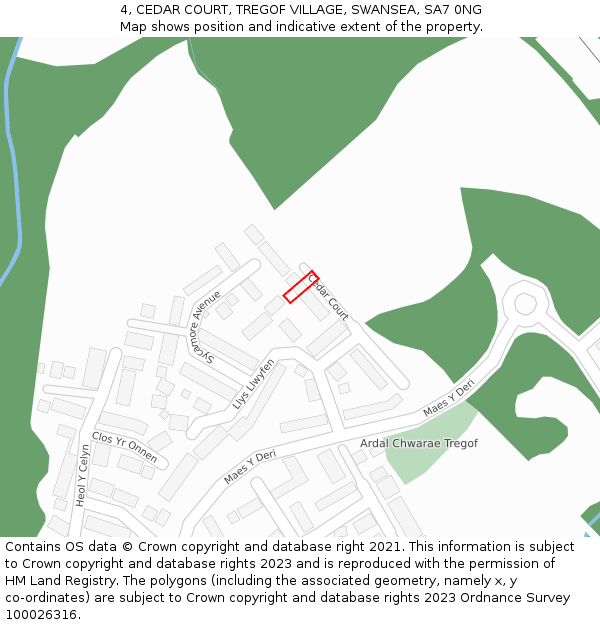4, CEDAR COURT, TREGOF VILLAGE, SWANSEA, SA7 0NG: Location map and indicative extent of plot