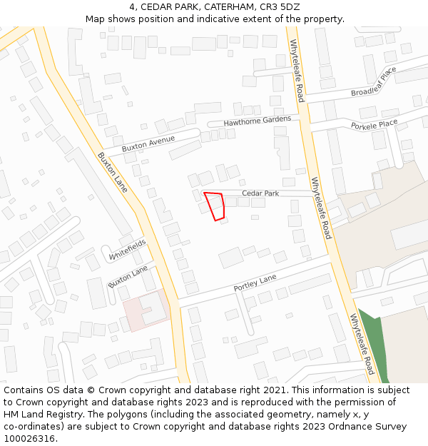 4, CEDAR PARK, CATERHAM, CR3 5DZ: Location map and indicative extent of plot