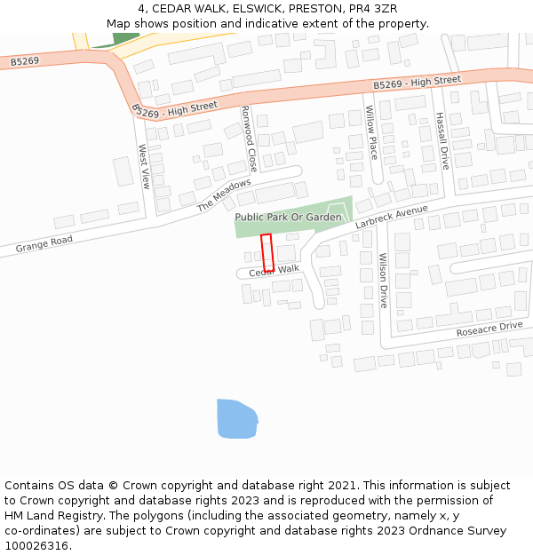 4, CEDAR WALK, ELSWICK, PRESTON, PR4 3ZR: Location map and indicative extent of plot