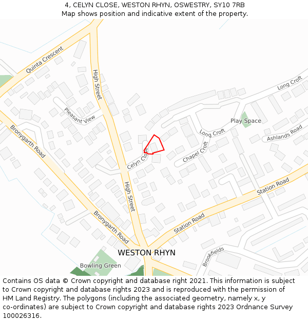 4, CELYN CLOSE, WESTON RHYN, OSWESTRY, SY10 7RB: Location map and indicative extent of plot