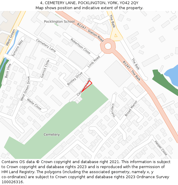 4, CEMETERY LANE, POCKLINGTON, YORK, YO42 2QY: Location map and indicative extent of plot