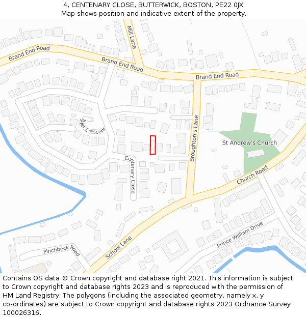 4, CENTENARY CLOSE, BUTTERWICK, BOSTON, PE22 0JX: Location map and indicative extent of plot