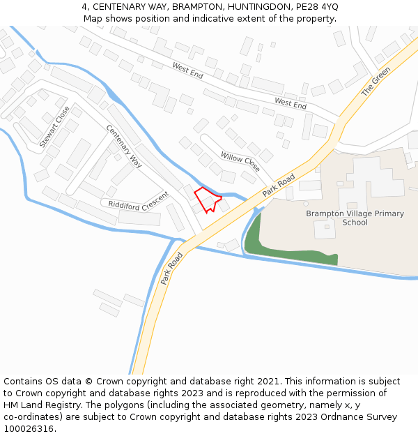 4, CENTENARY WAY, BRAMPTON, HUNTINGDON, PE28 4YQ: Location map and indicative extent of plot