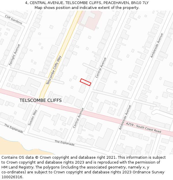 4, CENTRAL AVENUE, TELSCOMBE CLIFFS, PEACEHAVEN, BN10 7LY: Location map and indicative extent of plot