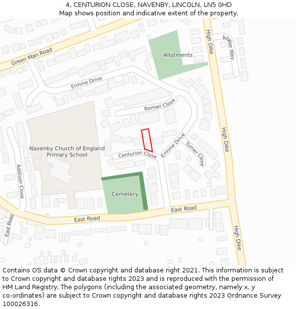 4, CENTURION CLOSE, NAVENBY, LINCOLN, LN5 0HD: Location map and indicative extent of plot