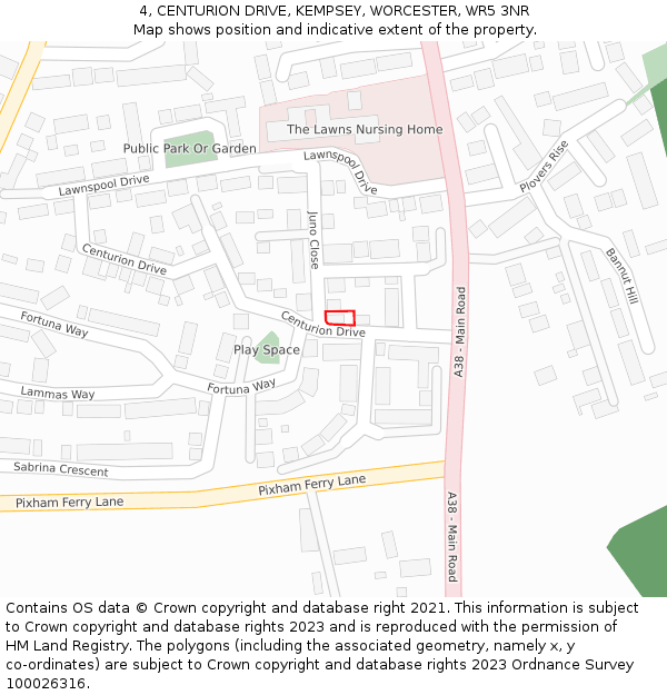 4, CENTURION DRIVE, KEMPSEY, WORCESTER, WR5 3NR: Location map and indicative extent of plot