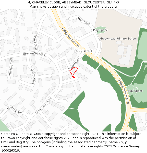 4, CHACELEY CLOSE, ABBEYMEAD, GLOUCESTER, GL4 4XP: Location map and indicative extent of plot