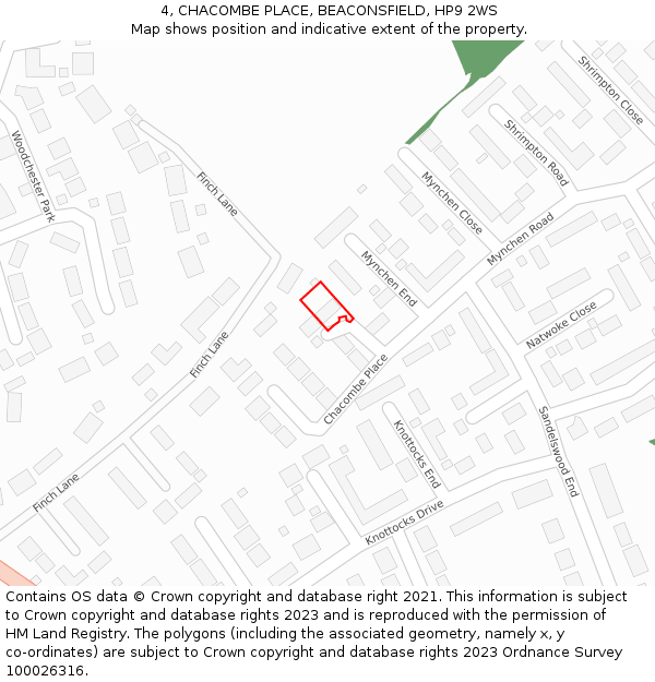 4, CHACOMBE PLACE, BEACONSFIELD, HP9 2WS: Location map and indicative extent of plot