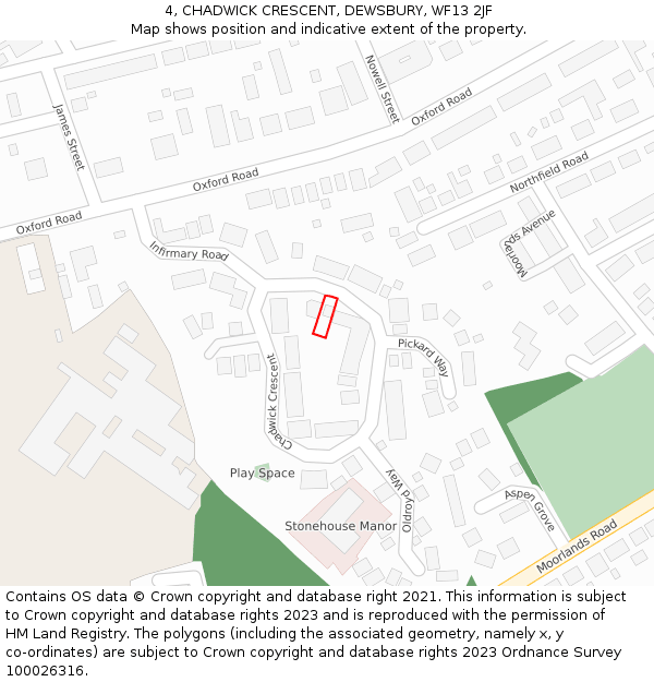 4, CHADWICK CRESCENT, DEWSBURY, WF13 2JF: Location map and indicative extent of plot