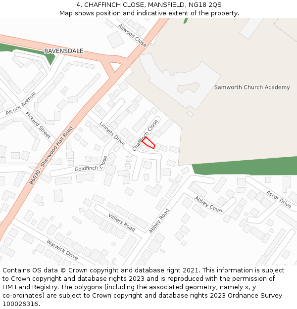 4, CHAFFINCH CLOSE, MANSFIELD, NG18 2QS: Location map and indicative extent of plot