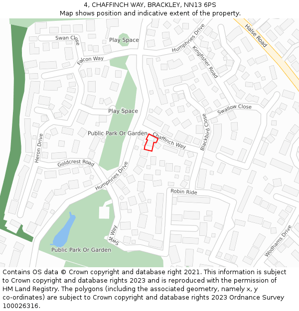 4, CHAFFINCH WAY, BRACKLEY, NN13 6PS: Location map and indicative extent of plot