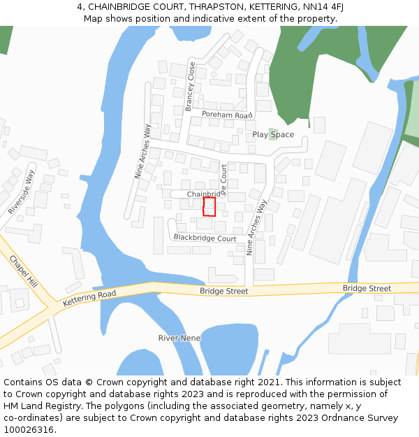 4, CHAINBRIDGE COURT, THRAPSTON, KETTERING, NN14 4FJ: Location map and indicative extent of plot