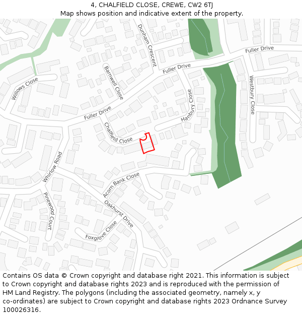 4, CHALFIELD CLOSE, CREWE, CW2 6TJ: Location map and indicative extent of plot