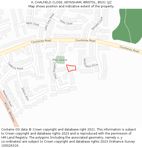 4, CHALFIELD CLOSE, KEYNSHAM, BRISTOL, BS31 1JZ: Location map and indicative extent of plot