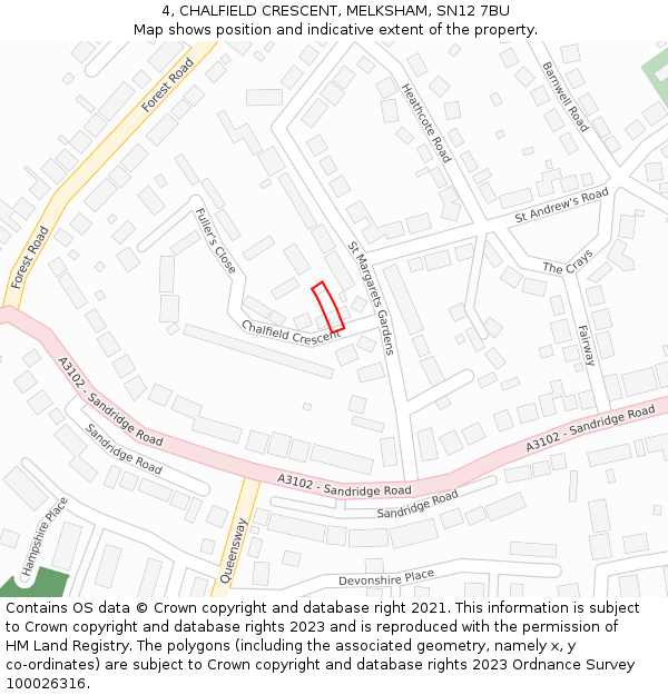 4, CHALFIELD CRESCENT, MELKSHAM, SN12 7BU: Location map and indicative extent of plot