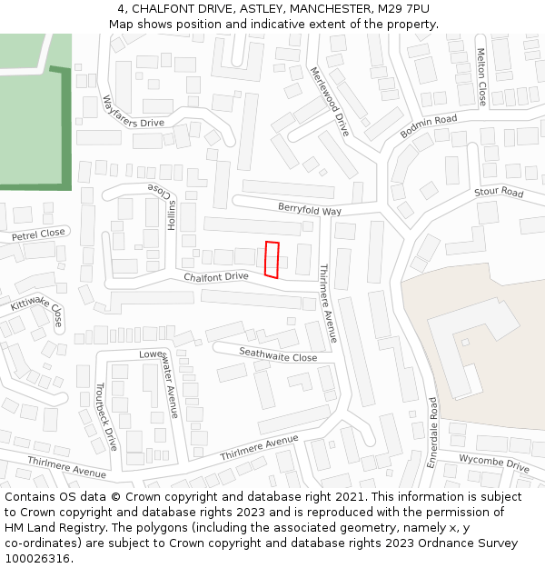 4, CHALFONT DRIVE, ASTLEY, MANCHESTER, M29 7PU: Location map and indicative extent of plot