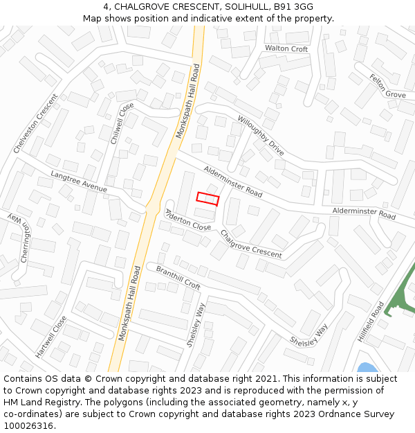 4, CHALGROVE CRESCENT, SOLIHULL, B91 3GG: Location map and indicative extent of plot
