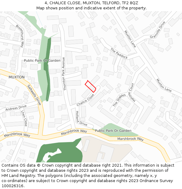 4, CHALICE CLOSE, MUXTON, TELFORD, TF2 8QZ: Location map and indicative extent of plot