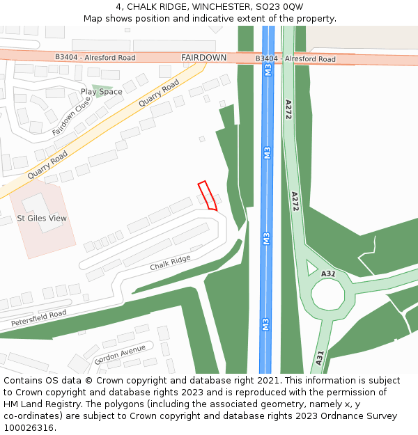 4, CHALK RIDGE, WINCHESTER, SO23 0QW: Location map and indicative extent of plot